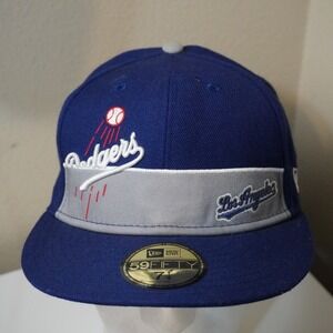 New Era Los Angeles Dodgers 59FIFTY Baseball Cap Fitted Size 7 1/4 Blue Gray MLB